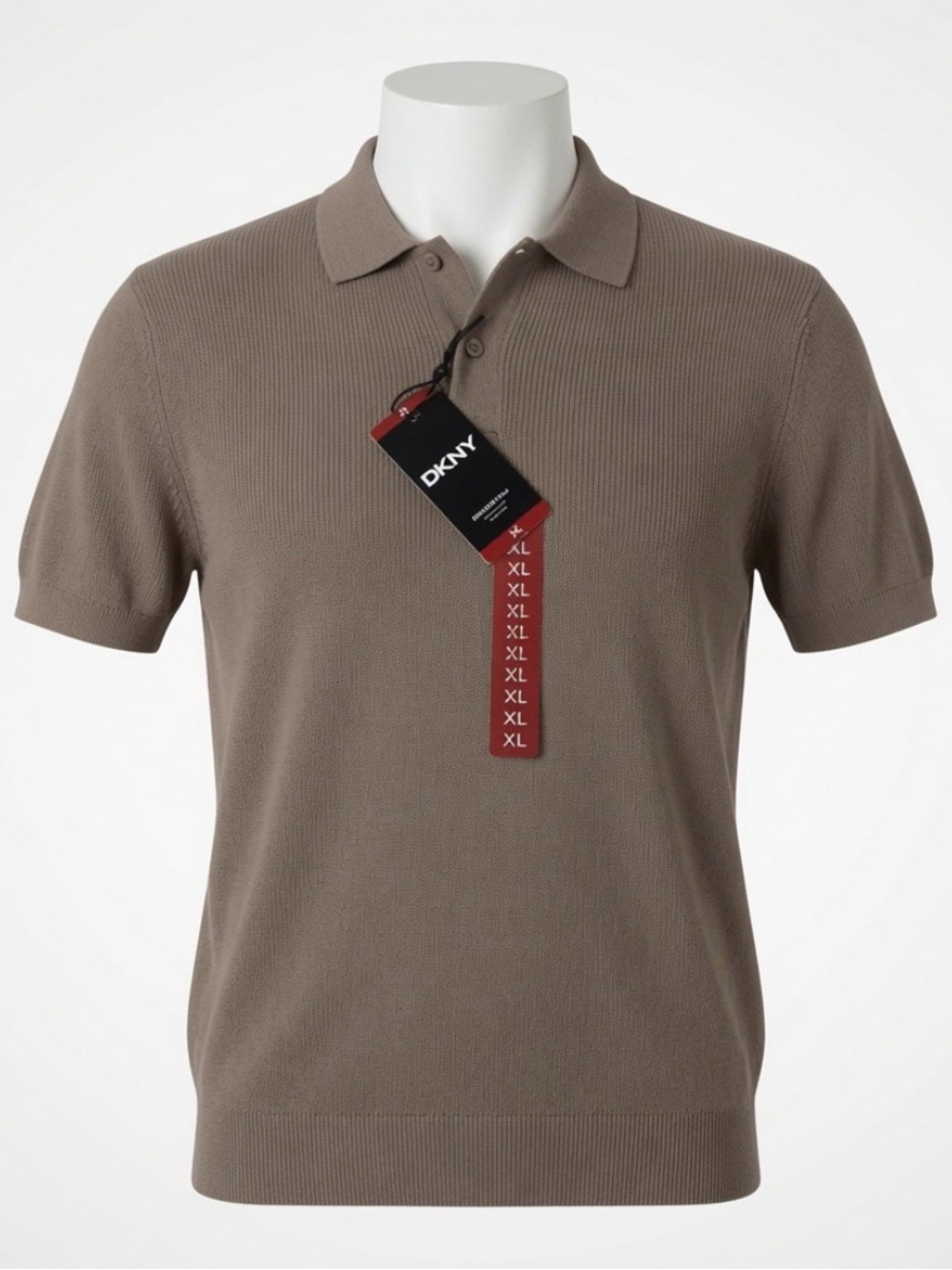 NWT DKNY Men’s Short Sleeve Sweater Polo Shirt in Taupe. XL. New With Tags.